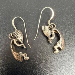 Vintage Sterling Silver Kokopelli Earrings Southwestern Dangle Unmarked 1.5in